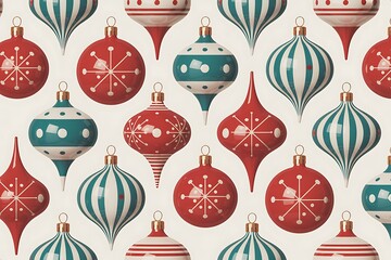 Retro christmas ornaments seamless pattern festive holiday decoration background