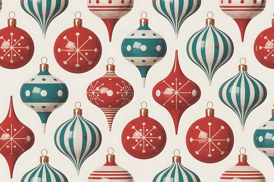 Retro christmas ornaments seamless pattern festive holiday decoration background
