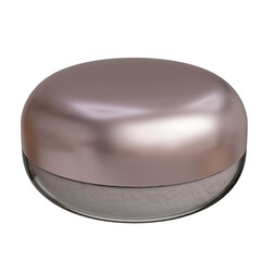 Elegant round cosmetic container for skincare products in soft pink metallic finish