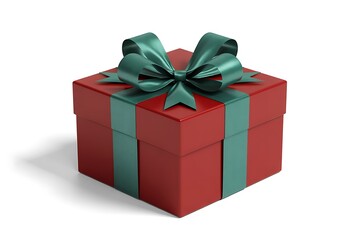 Obraz premium Festive red gift box with green ribbon and bow