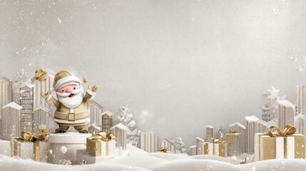 Charming Santa Claus Figurine Surrounded by Winter Wonderland Gifts