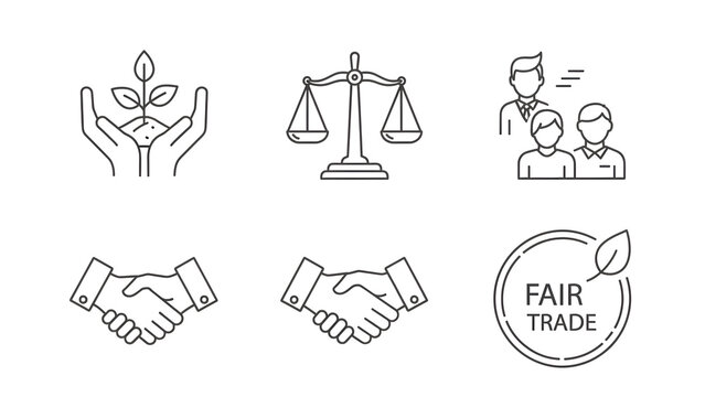 Ethical business practices and social impact icons for modern sustainable company