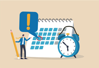 Important appointment calendar date, reminder or schedule for meeting or event, work deadline or planning for launch date concept, businessman with make a red circle on important day on calendar