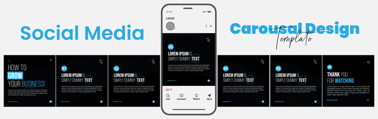 Carousel template for social media post with cellphone or mobile phone Editable mockup. Microblog Clean modern and gradient design for Instagram and LinkedIn, clean, modern, minimal, design.