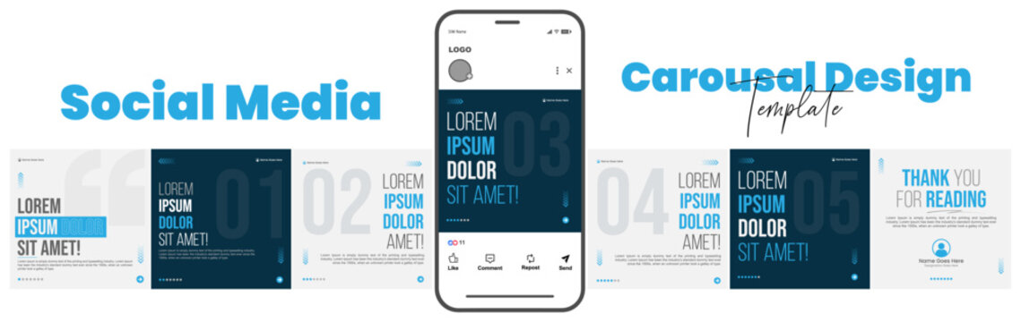 Carousel template for social media post with cellphone or mobile phone Editable mockup. Microblog Clean modern and gradient design for Instagram and LinkedIn, clean, modern, minimal, design.