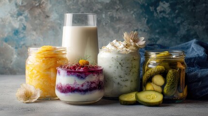 Fresh and Colorful Homemade Preserves and Healthy Snacks Display