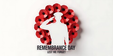 Remembrance day silhouette soldier saluting with poppy wreath background