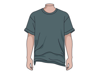 Casual T-Shirt Illustration with Rolled Sleeves and Creases