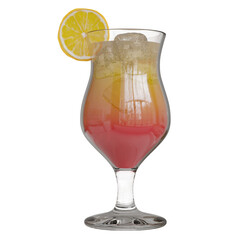 Refreshing tropical cocktail with vibrant colors and a lemon garnish in a stylish glass