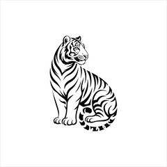 Black and White Tiger Illustration in Stylized Line Art