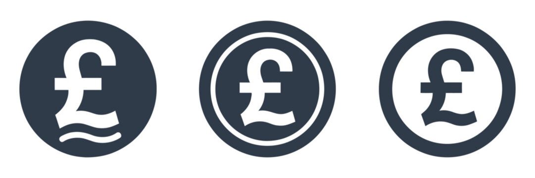 3 Different Coins with Pound Sterling Symbol United Kingdom Currency Vector Icons Pack Featuring Round Coin Pictograms for Finance and Money Illustrations