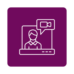 Video conference icon with person on laptop isolated on transparent background