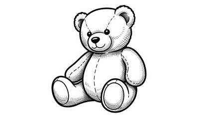 Cute Teddy Bear Sitting Sketch Black and White on White Background © RAMS