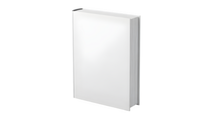 Isolated blank white book standing upright against a dark background