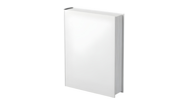 Isolated blank white book standing upright against a dark background