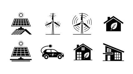 Obraz premium Modern renewable energy icons for sustainable living and environmental protection