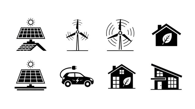 Modern renewable energy icons for sustainable living and environmental protection
