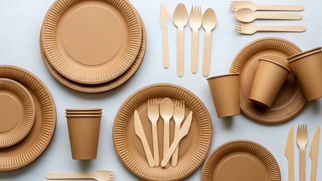 Eco friendly disposable tableware for parties and picnics, sustainable living