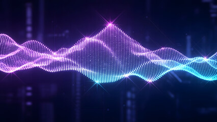 Luminous dot matrix undulating waveform gracefully shifting from vibrant purple to a tranquil blue on a sophisticated