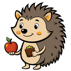 Whimsical Tiny Hedgehog Holding a Small Apple &ndash; Cute Forest Animal 
