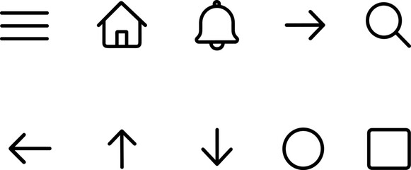 UI UX interface icons set. Navigation, settings, edit, folder, menu outline symbols
