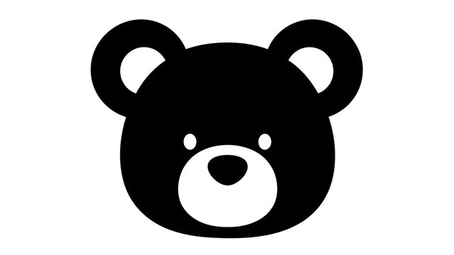 Simple Black Bear Head Icon on White Background for Design