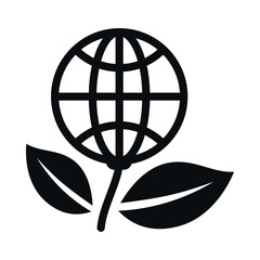 Eco friendly vector icon featuring a globe with leaves representing sustainability and environmental care