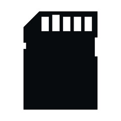 Glyph icon of an SD card, designed for storing and transferring digital data from one device to another.