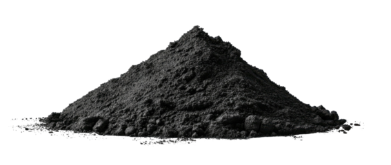 A small pile of dark, fine-grained material. The image is on a dark, plain background