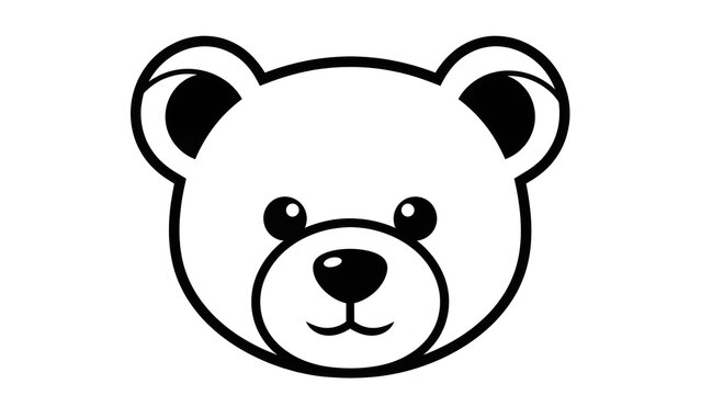 Cute Teddy Bear Head Black and White Illustration on Clean White Background