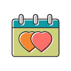 Calendar with two hearts symbol indicating wedding or anniversary date