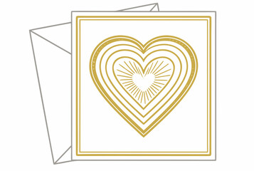 Golden heart design on greeting card, with envelope