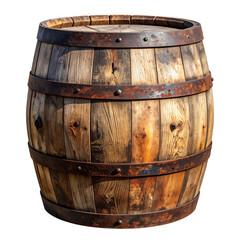 Fototapeta premium Single old rustic wooden barrel with rusty hoops