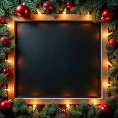Christmas Corner Chalkboard Mockup with Pine Branches