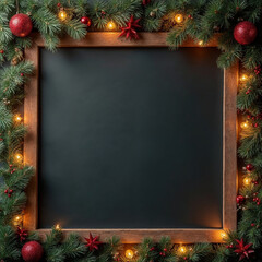 Dark Christmas Chalkboard Mockup Surrounded by Lights