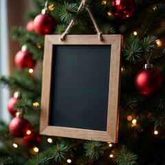 Christmas Menu Board Mockup with Red Baubles