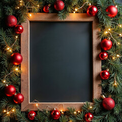 Christmas Recipe Chalkboard Mockup with Red Baubles
