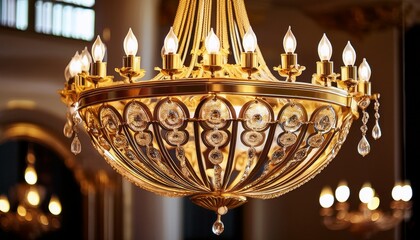 a luxurious golden chandelier adorned with intricate details