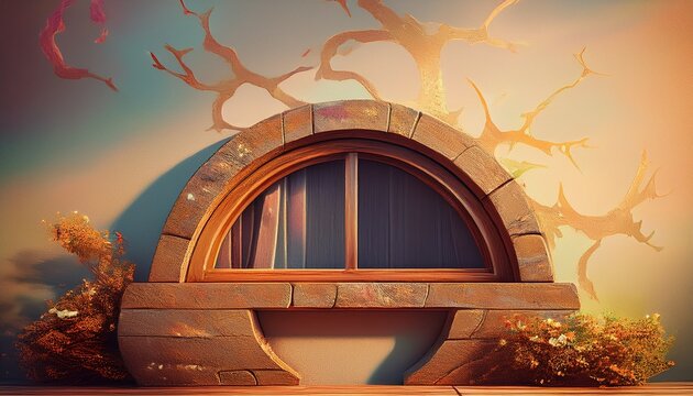 rustic architectural design featuring a half circle shaped window