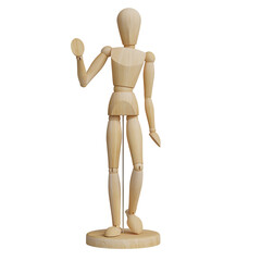 Wooden mannequin standing with a wave gesture in a simple design for artistic displays