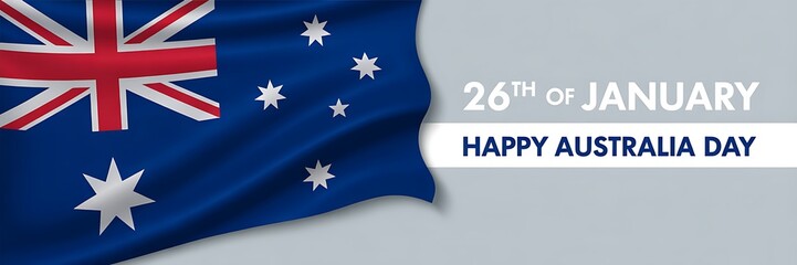 Happy australia day celebration with flag and date on gray background