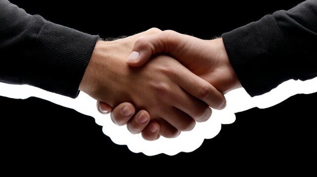 Two hands clasped together in a handshake, symbolizing agreement and collaboration against a clean background