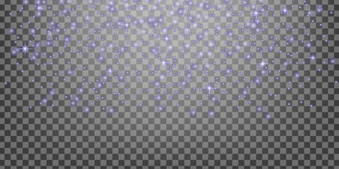 Purple glowing particles float on a transparent background. A magical festive overlay for dreamy designs.