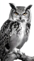 Obraz premium Detailed tattoo mockup design featuring a majestic owl with piercing eyes, showcasing intricate feather patterns