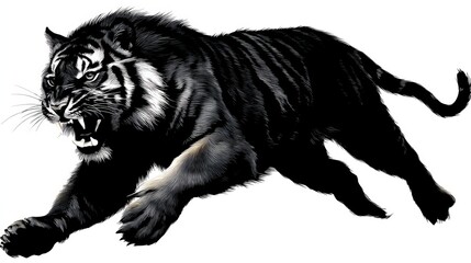 A detailed illustration of a roaring tiger in a dynamic pose, showcasing powerful muscles and fierce expression