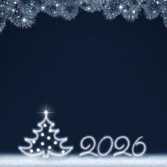 Christmas tree with lights isolated on dark night background.
