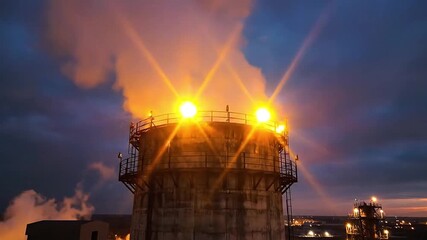 Yellow caution lights warn planes of industry chimni warning