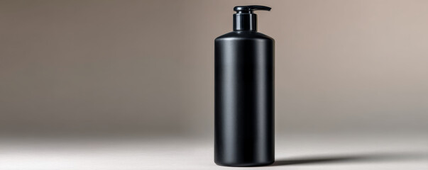 Sleek black shampoo container on a minimalist background, highlighting simplicity and elegance