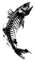 Black and white tattoo mockup design featuring a fish skeleton with intricate details