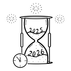 Goodbye 2025, Hello 2026 concept, Let Time Carry Us Toward New Possibilities vector icon design, Strategy Shifts with the Sand of Time stock illustration